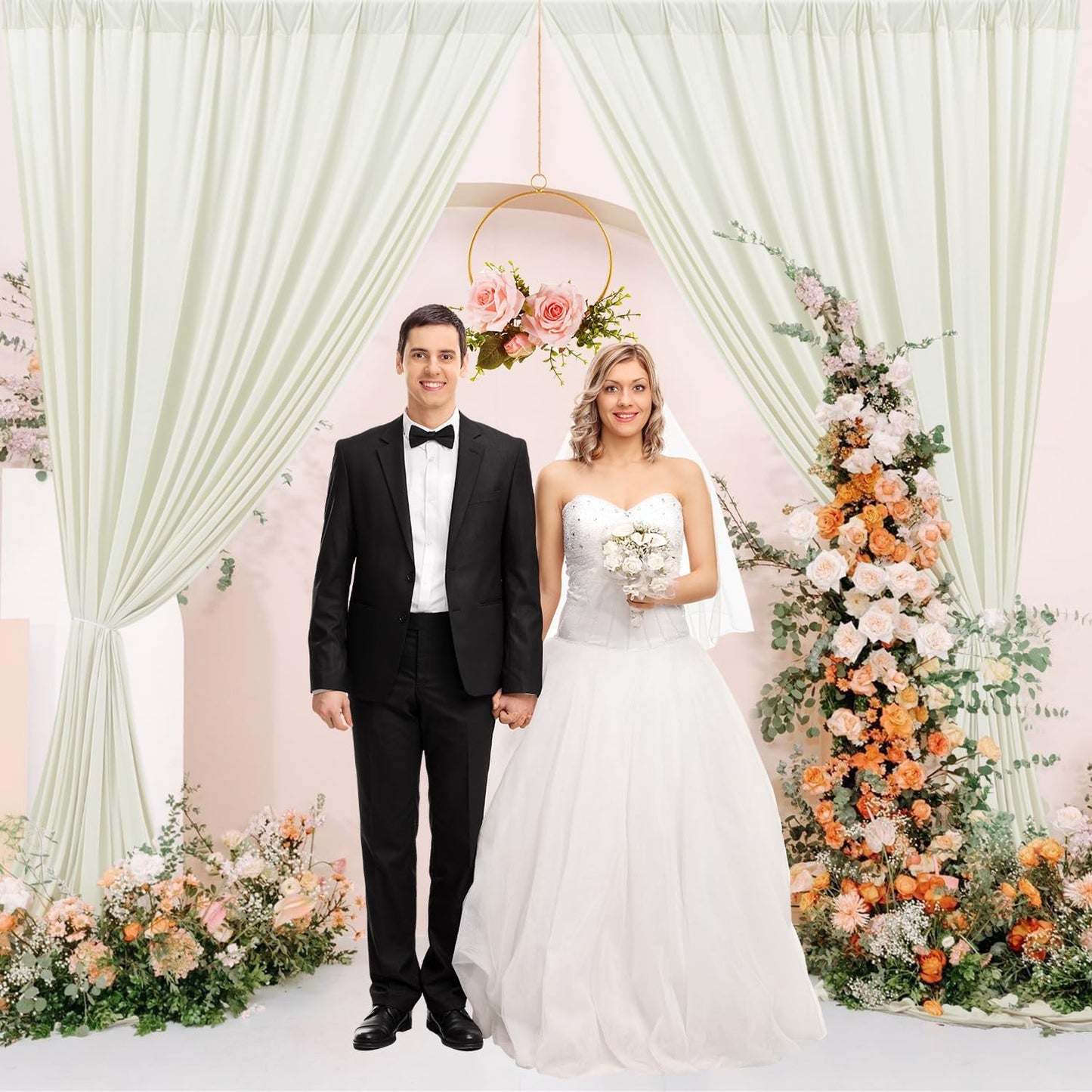 10 ft x 10 ft Wrinkle Free Ivory Backdrop Curtain for Wedding Parties, Polyester Ivory Photo Backdrop Drapes 2 Panels 5x10ft for Baby Shower Photoshoot Engagement Birthday Party Photography Background