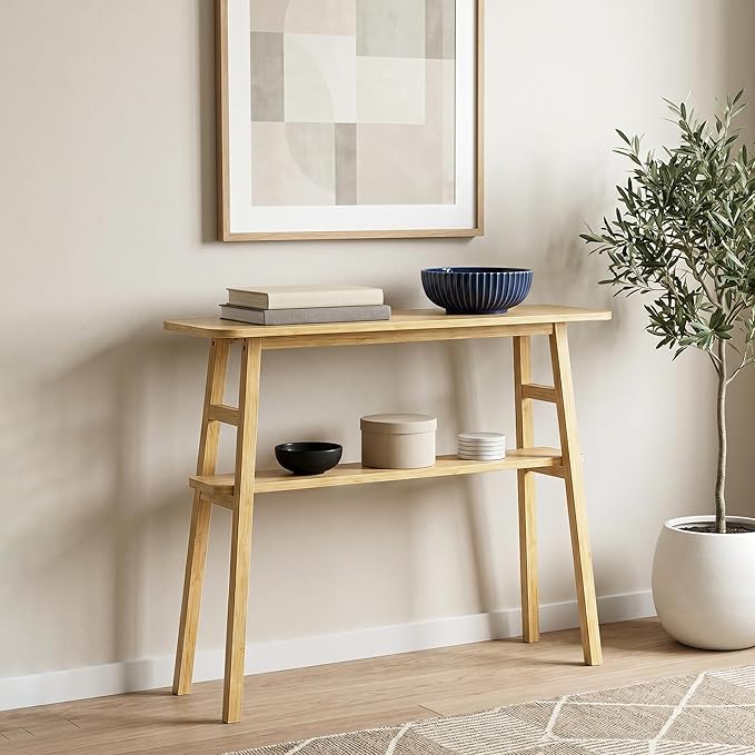 39.4" Solid Bamboo Entryway Console Table, Sofa Table Behind Couch, Narrow - Image 9