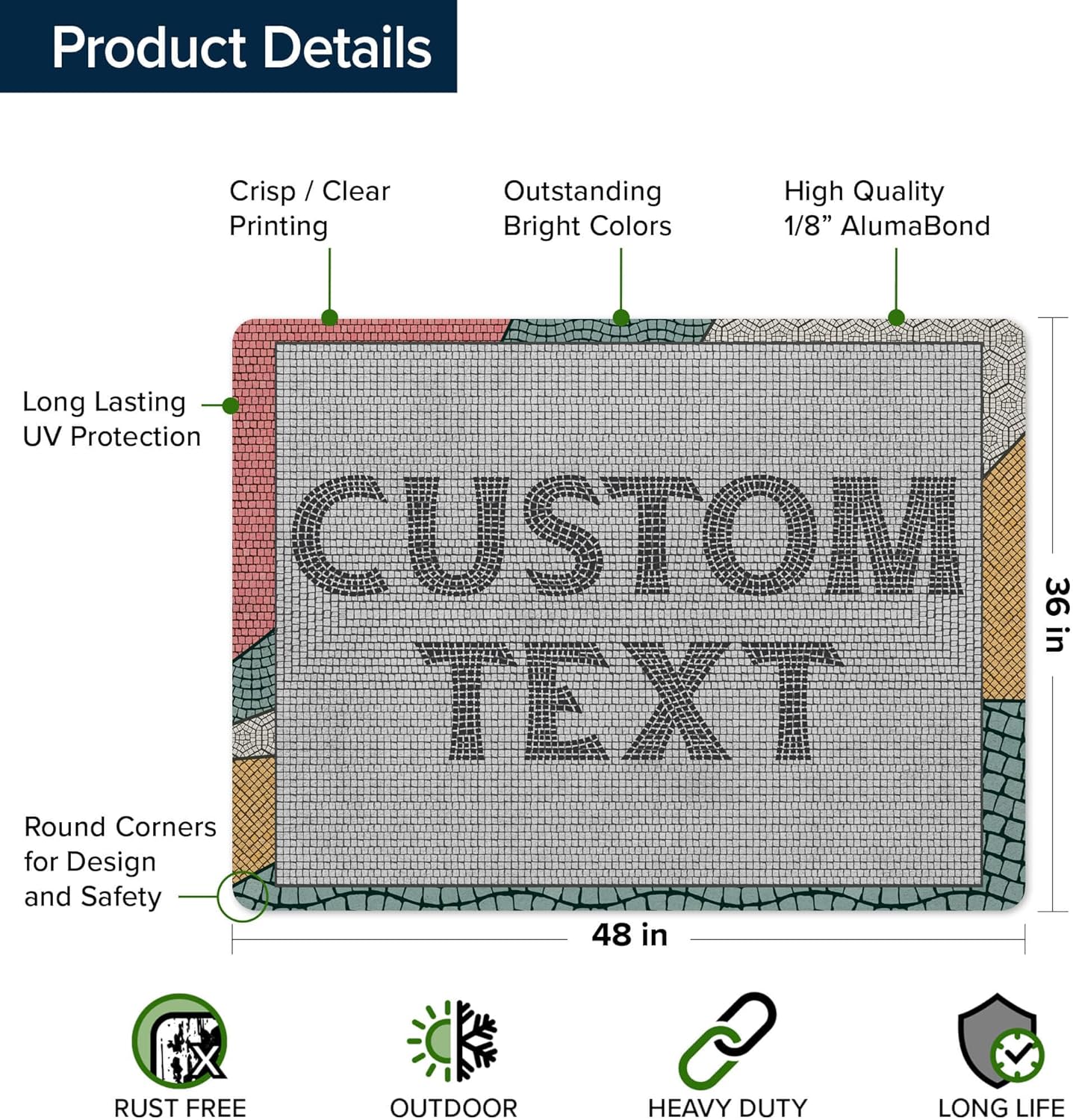 Custom Sign, Custom Street Sign, 11 Font Colors, 13 Font Styles, 4 Hole Options, 22 Sizes, 36x48 Inches, Rust Free DiBound, Fade Resistant, Made in USA by My Sign Center (Fauxsaic 2)