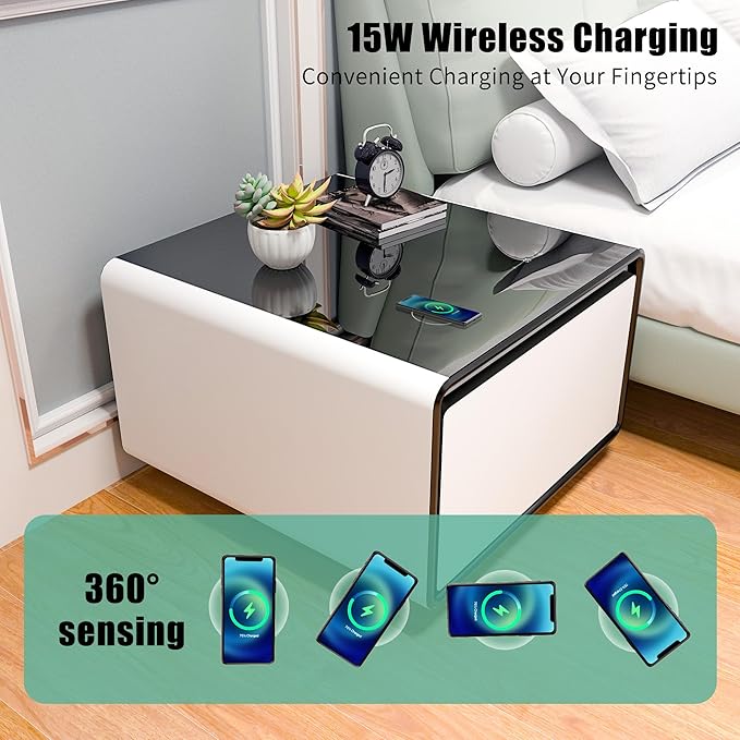 Smart Coffee Table with Fridge, Smart Center Table with Wireless Charging - Image 9