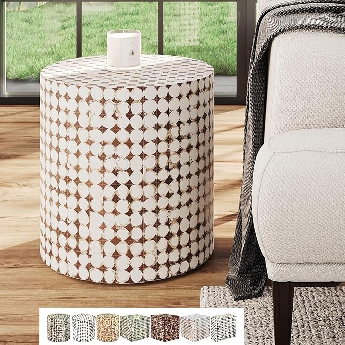 East at Main Boho Side Table Nightstand – White Coconut Shell End Table - Image 12