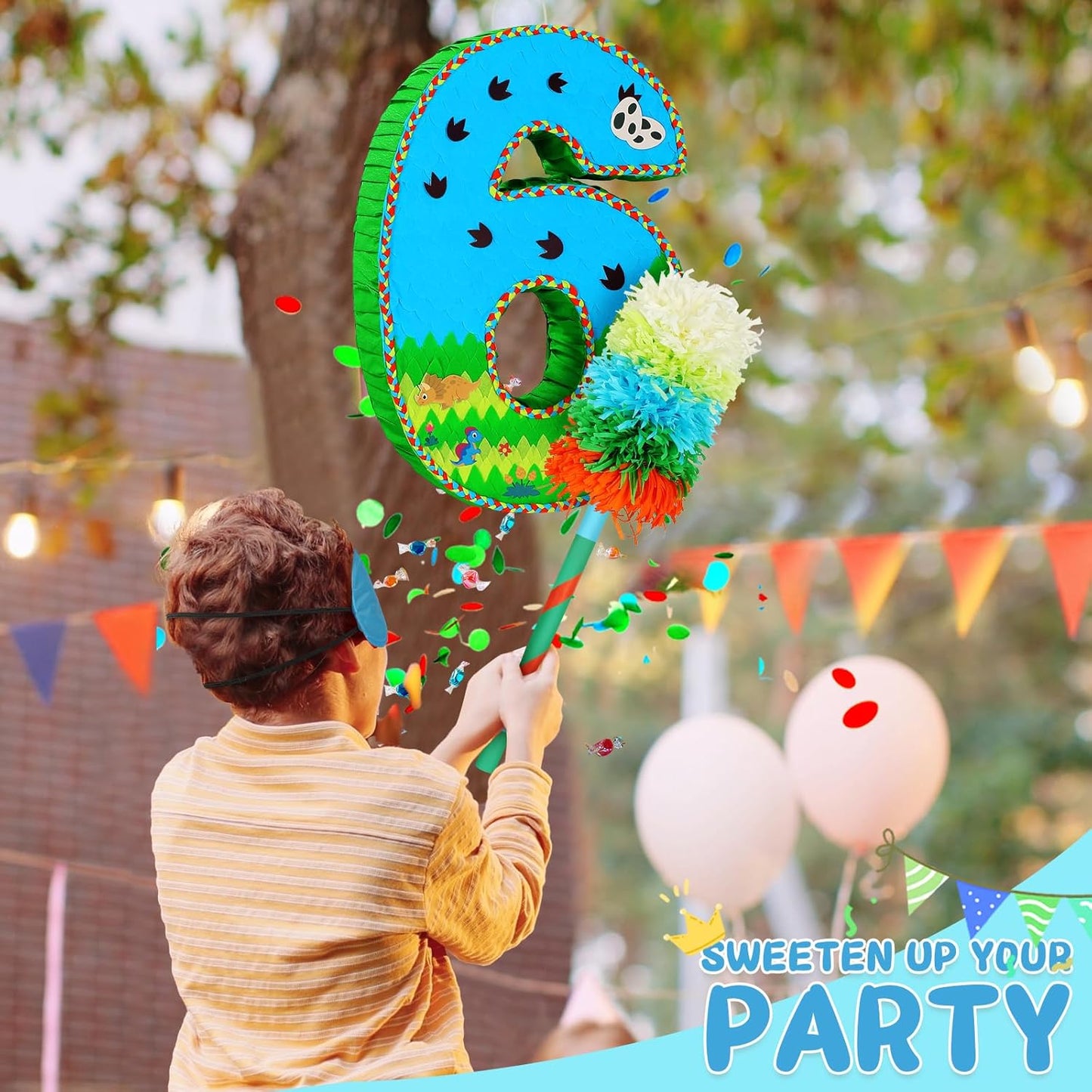 Number 6 Pinata for Birthday Party Decorations, Jungle Dinosaur Piñata Games Toy (6th)