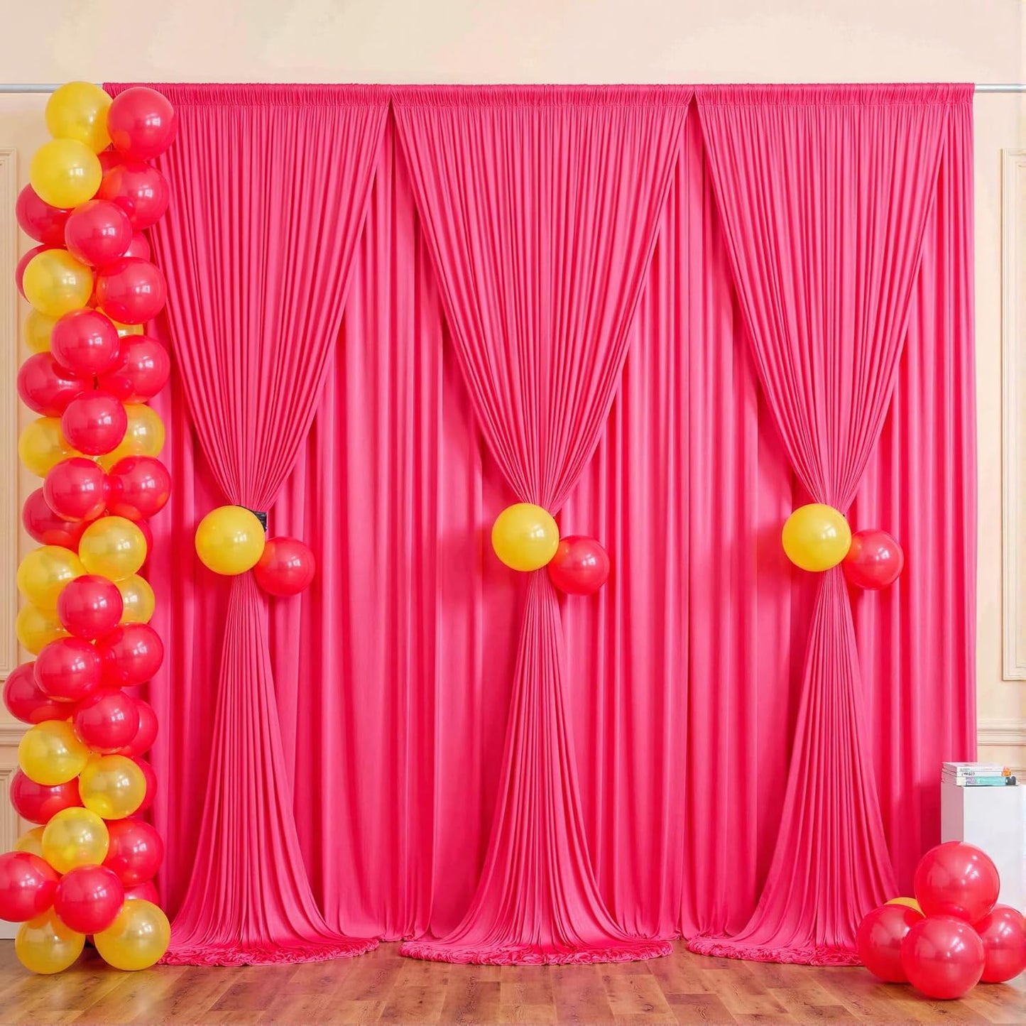 20 ft x 10 ft Wrinkle Free Fuchsia Backdrop Curtain for Parties, 4 Panels Polyester Hot Pink Photo Backdrop Drapes for Wedding Birthday Party Baby Shower