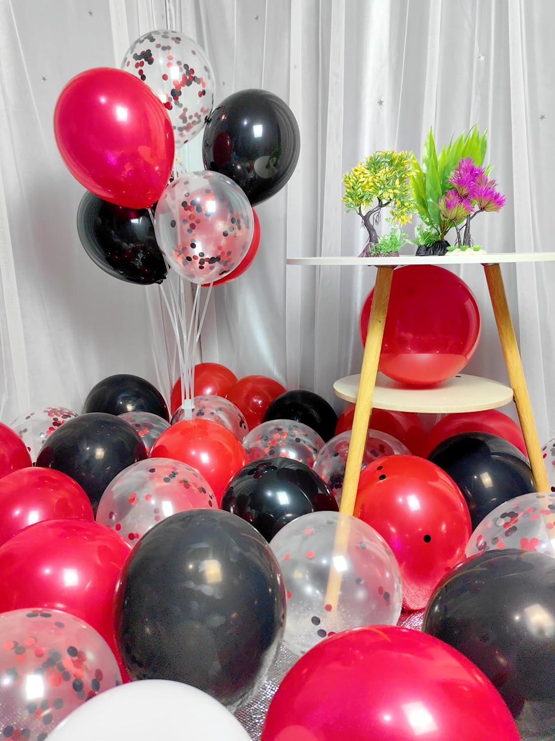 300 Pack Red and Black Balloons 12 Inch Red Black Confetti Balloon for Various Party Events Decorations