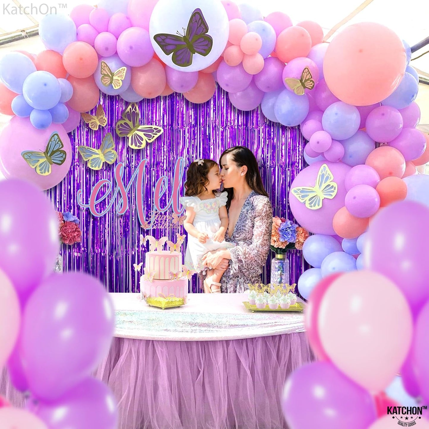 KatchOn, Metallic Purple Foil Fringe Curtain - Pack of 2 | Streamer Backdrops for Purple Birthday Decorations | Bachelorette, New Year, Halloween Party Decorations | Unicorn, Mermaid Party Decoration