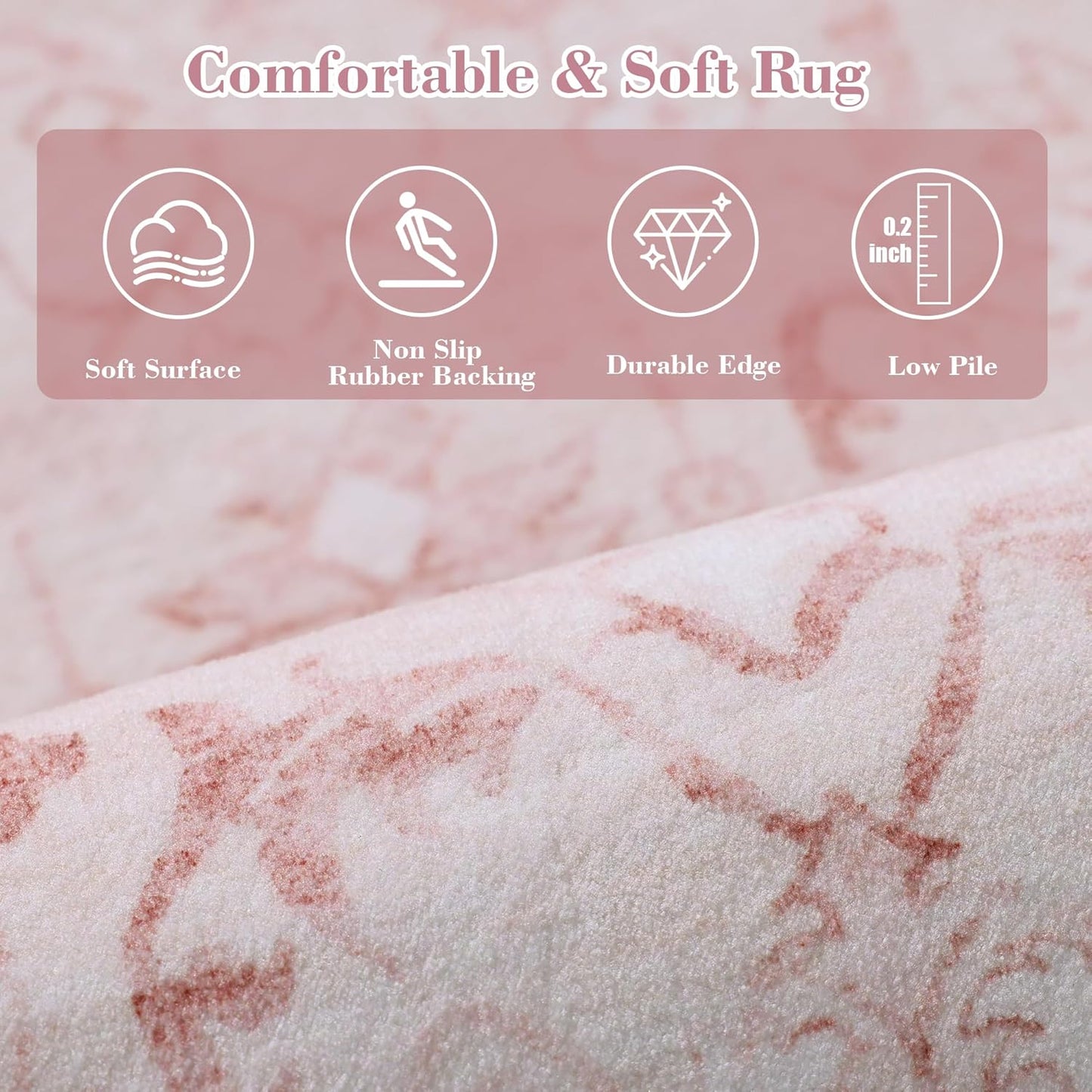 Pink Area Rug 2x3 Entryway Rug for Bedroom Bathroom, Non-Slip Low-Pile Washable Distressed Boho Carpet Retro Accent Doormat for Laundry Room Hallway Kitchen 24x36 Inch