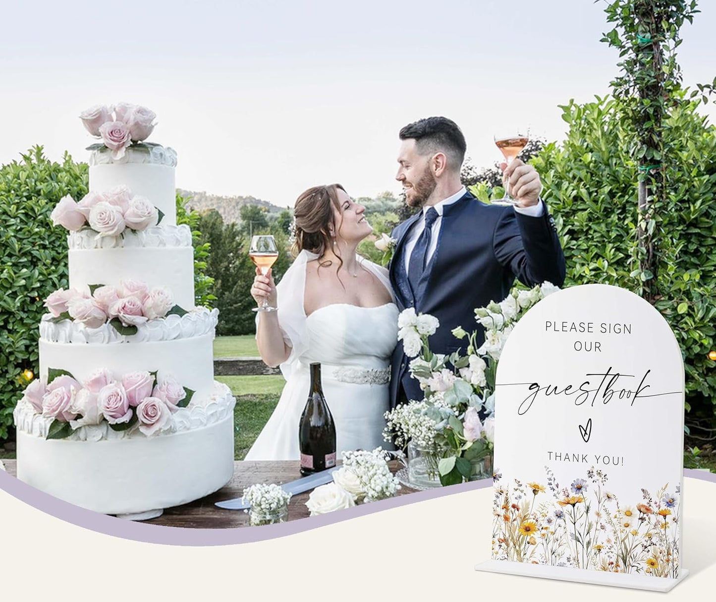 Wedding Signs for Ceremony and Reception, Boho Floral Please Sign Our Guestbook, Wedding Signage with Stand, Bridal Shower Table Centerpieces, Supplies for Engagement Reception and Event Party, 32