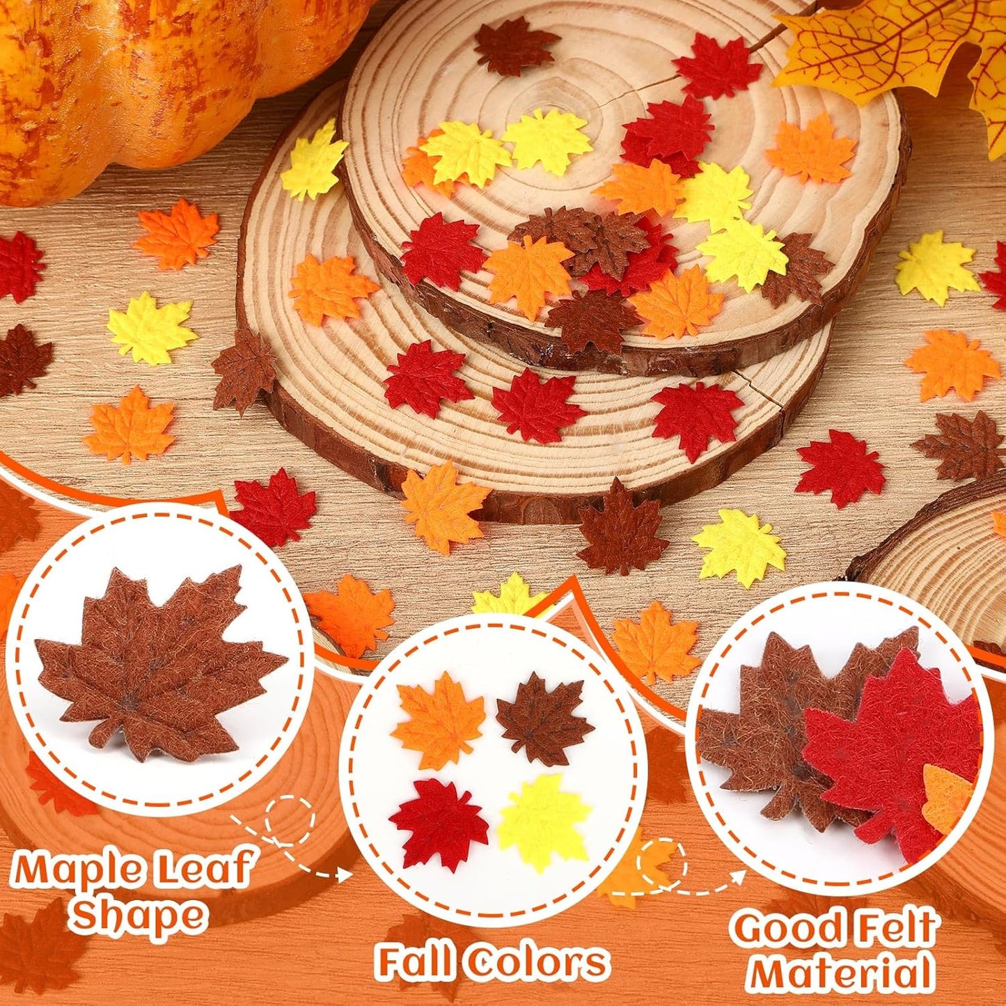 MARFOREVER Fall Felt Maple Leaf Confetti, 500Pcs Thanksgiving Leaves Confetti Decorations Mixed Autumn Table Scatter Sprinkles Centerpiece for Fall Art Crafts Supplies Thanksgiving Party Accessories