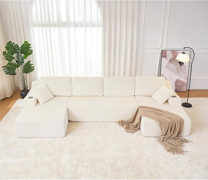 130" Modular Sectional Sleeper Sofa, Modern Cloud Sectional Sofa Couch - Image 9