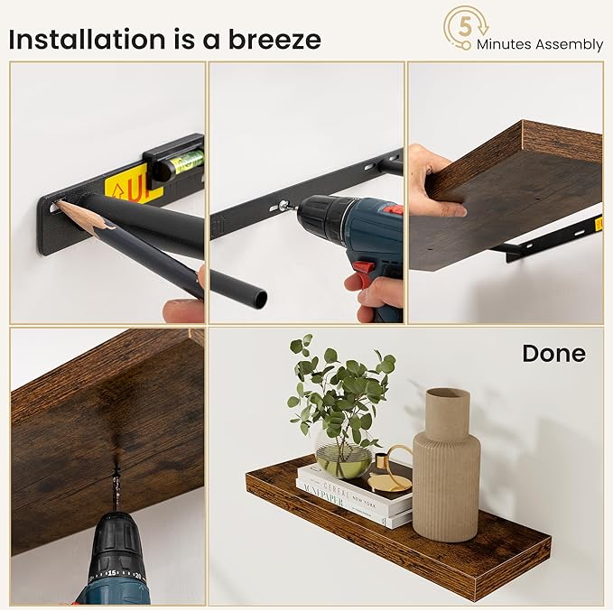 Fun Memories Floating Shelves for Wall, 30 Inch Set of 2 Rustic Wood Wall - Image 8