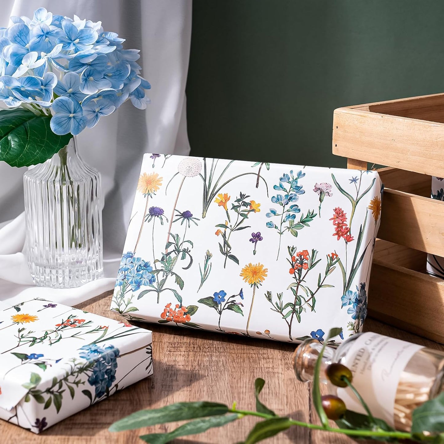 WRAPAHOLIC Floral Wrapping Paper Roll - Mini Roll - 17 Inch x 33 Feet - Wildflower Wrapping Paper Perfect for Girls Women Birthday, Wedding, Bridal Shower