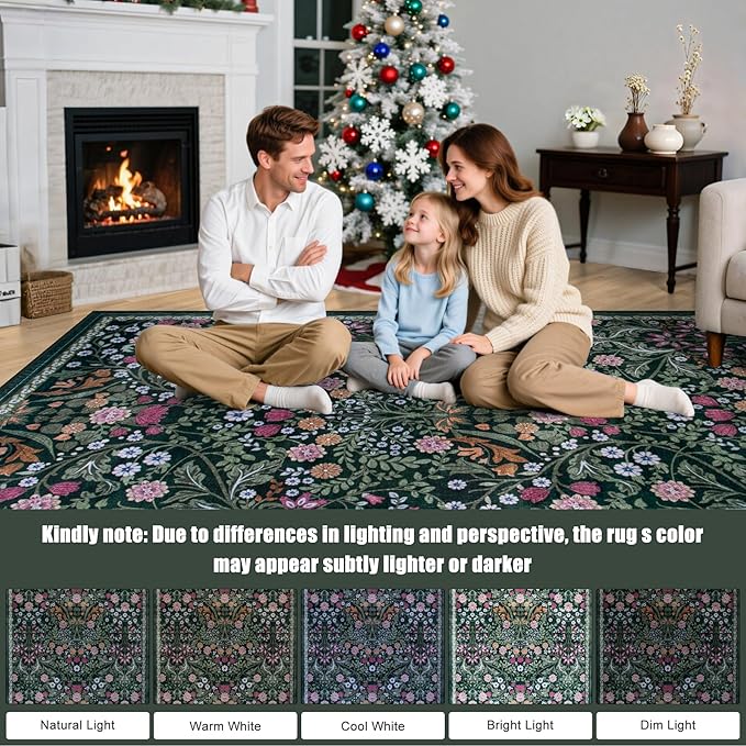 10x14 Area Rugs for Living Room: Floral Washable Rug Vintage Large Soft Boho - Image 9