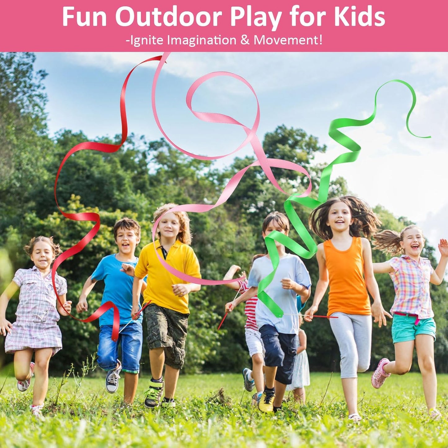 12 Pack Dance Ribbons for Kids, Dance Class, Birthday Party, Gymnastics, Princess Party Favors (Rainbow)