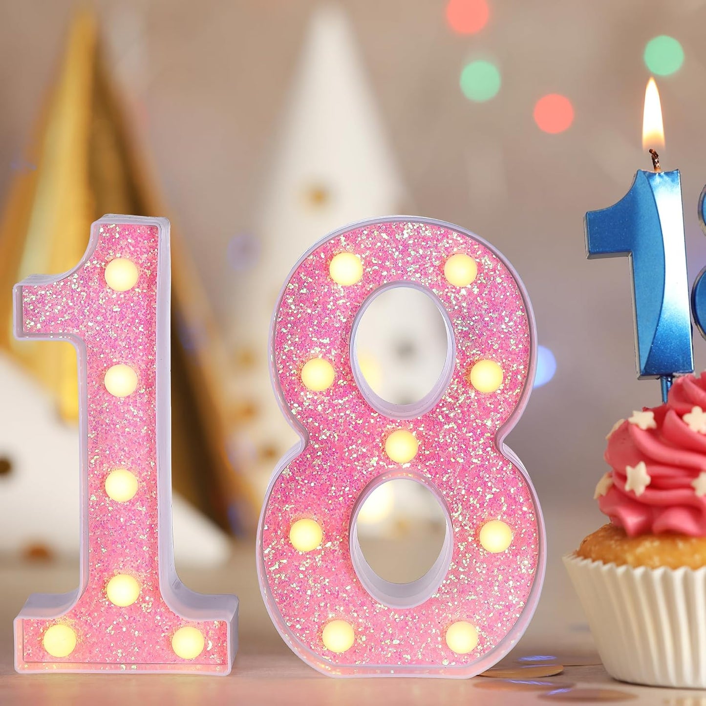 Foaky Pink Light up Letters,Pink Party Decorations,Girls Room Decor,Glitter Marquee Numbers,Alphabet Letter Sign for Night Light Birthday Party Girls Gifts, Home Bar Decoration (7)