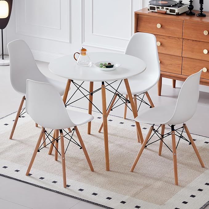 5-Piece Round Dining Table Set, Small 35.5" Kitchen Table Chairs Set of 4 Space - Image 6