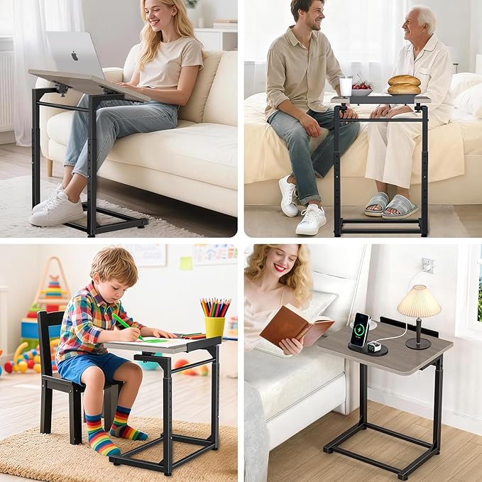 Tv Tray Table, 8-Level Adjustable Height Couch Side Table,90° Tilt Angle - Image 6