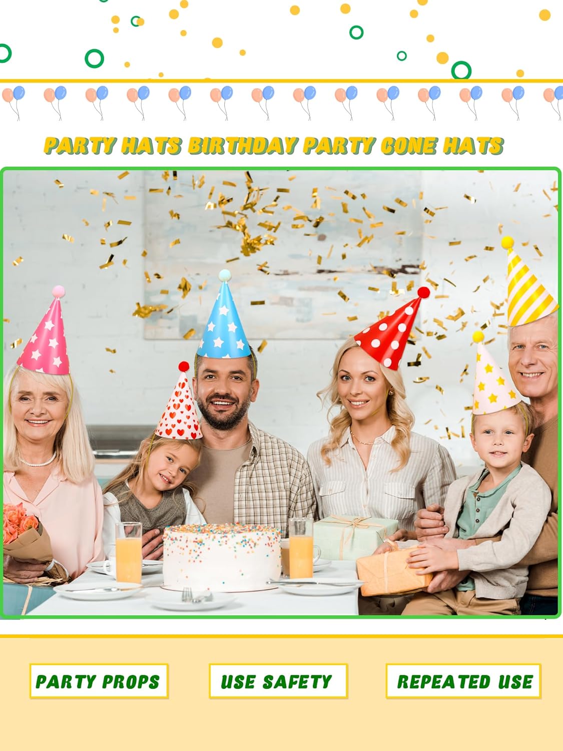 20 Pcs Birthday Party Cone Hats with Pom Poms Assorted Cone Paper Hat for Birthday Christmas New Year Party Supplies, 10 Styles