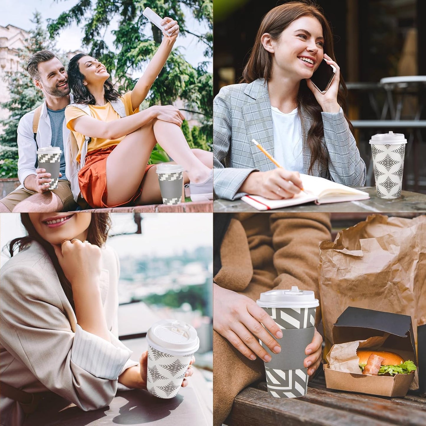 LITOPAK 100 Pack 16 oz Paper Coffee Cups, Disposable Coffee Cups with Lid, Sleeve, and Straws for Home, Stores, and Cafes