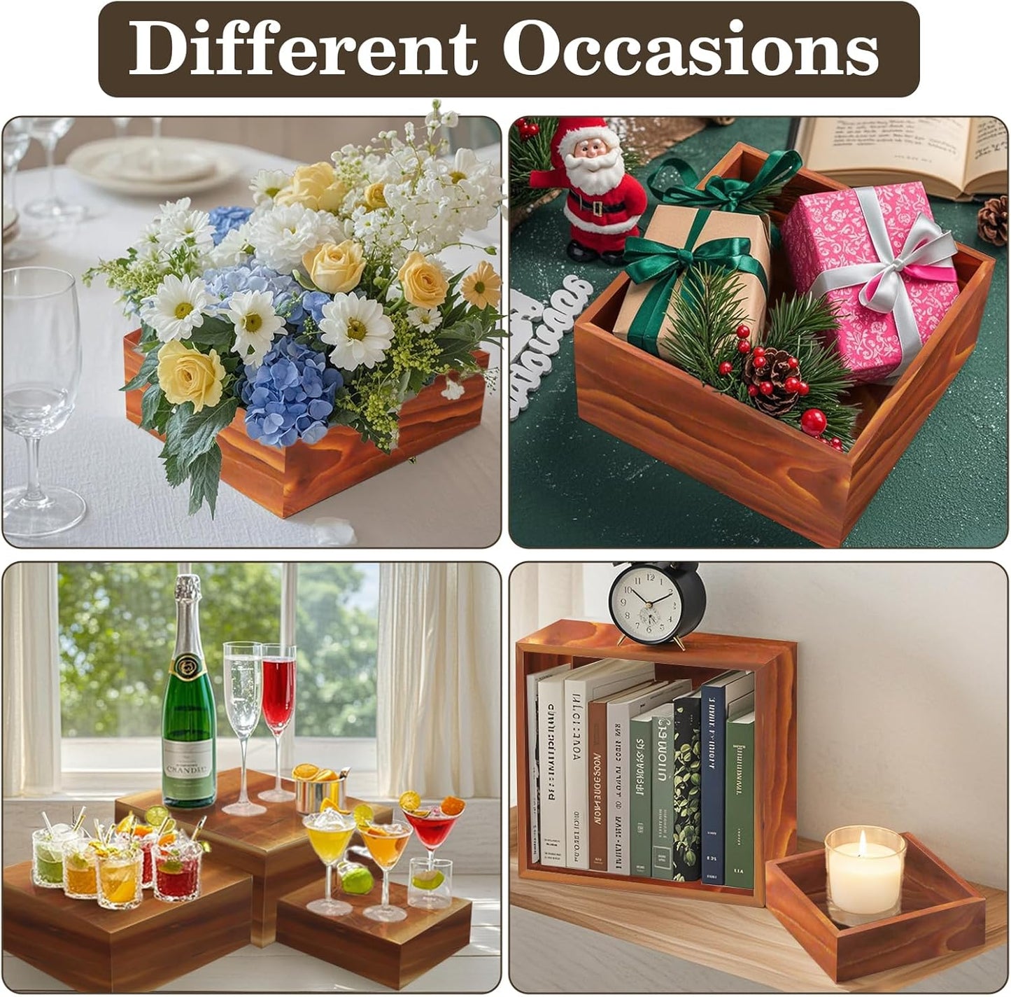 4 Pcs Buffet Risers, Wood Food Riser Dessert Display Stand for Party Wood Cupcake Stands Nesting Box for Display (Burnt)