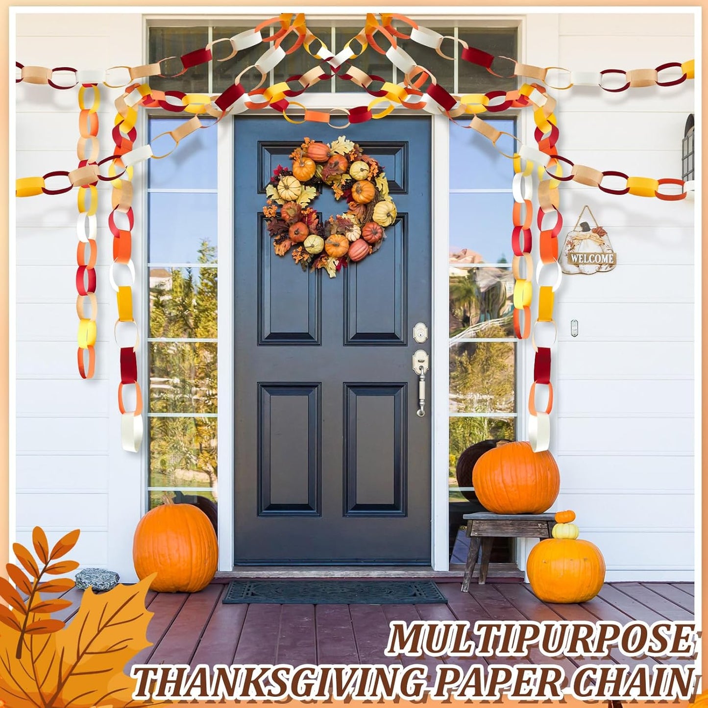 Lincia 600 Sheet Halloween Paper Chain Garland, Construction DIY Crafts Chain Strip for Fall Thanksgiving Party Decor, 1x8 Inch with Double Sided Tape (Thanksgiving)