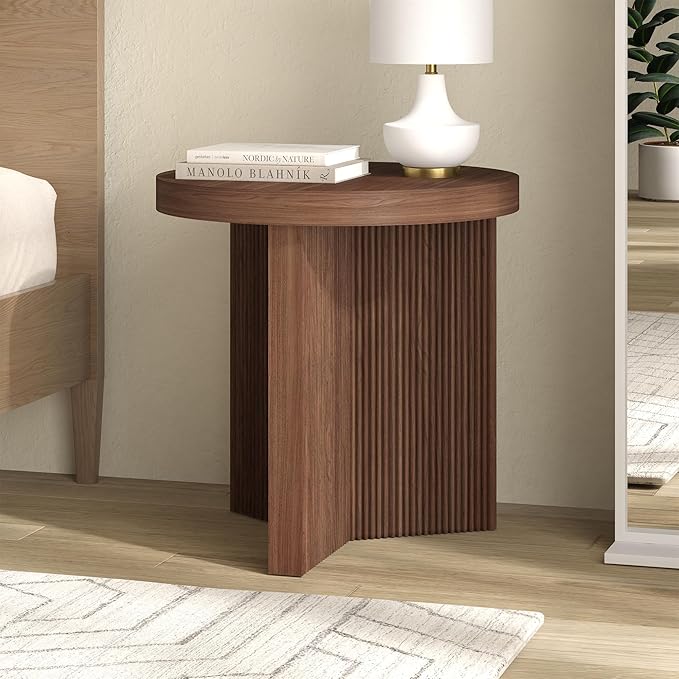 Henn&Hart 22'' Fluted Scandinavian Round End Table Ribbed Side Table, Nightstand - Image 9