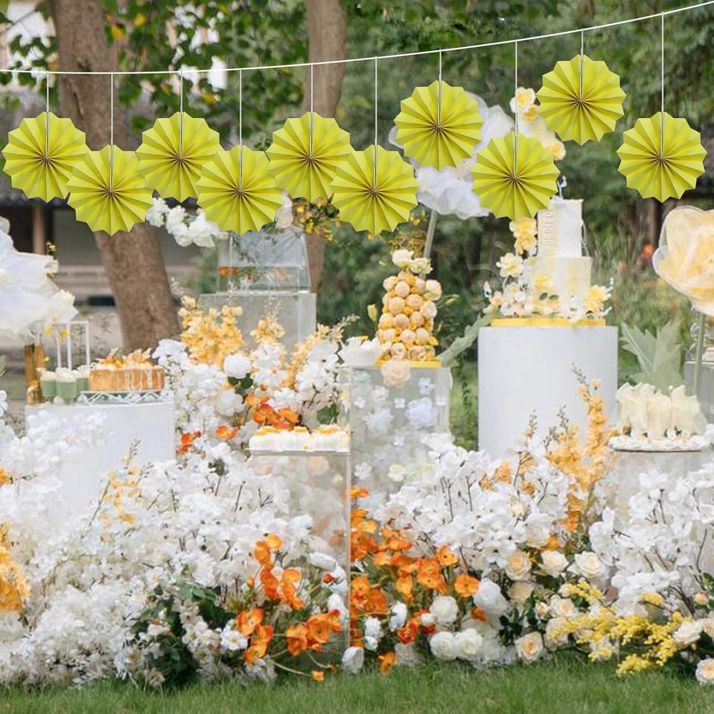 Yellow Party Decorations,Paper Decorations for Party,Lemon Decorations Party Paper Fans Bulk 8in,Anniversary Decorations for Part 30 Color DIY Set (Lemon Yellow)