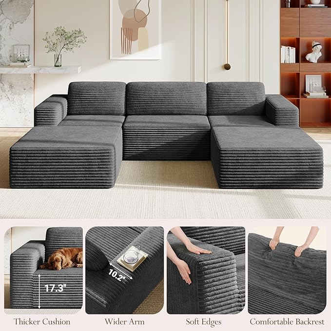 Vesgantti 119" Oversized U-Shaped Modular Sectional Sofa, Corduroy Cloud Couch - Image 7
