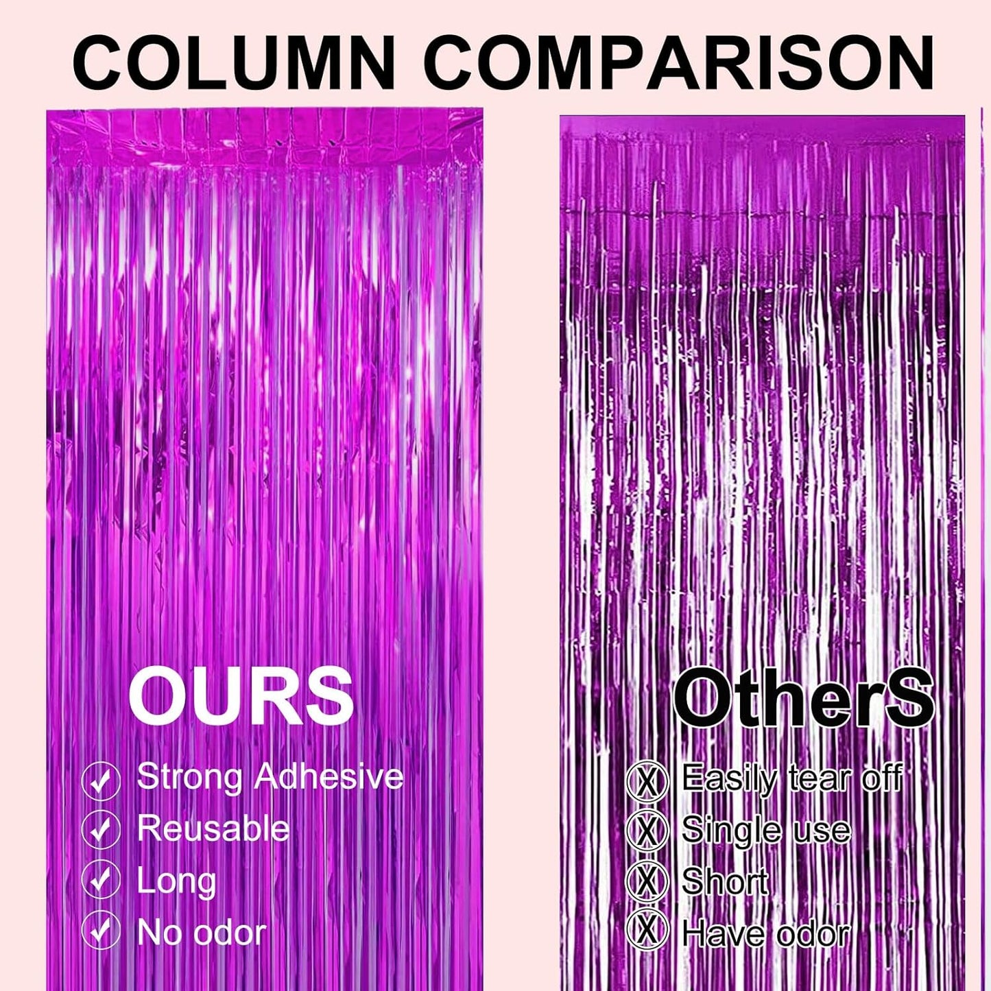 2 Pack 3.28 ft x 6.56 ft Rose Red Tinsel Curtain Party Backdrop Decorations, Metallic Foil Fringe Backdrop Door for Halloween, Christmas, Birthday Graduation Wedding Party Streamers Photo Backdrop.