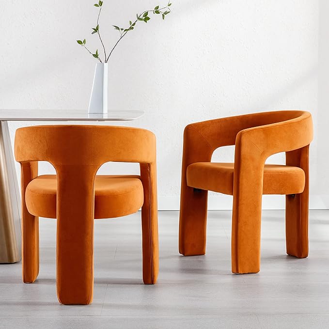 RIVOVA Modern Barrel Dining Chair, Velvet Upholstered Accent Side Chair - Image 7