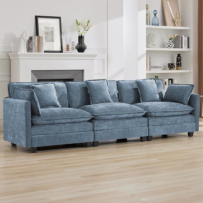 111'' Sectional Cloud Deep Seat Couch, Modern Comfy Chenille Modular Sectional - Image 7
