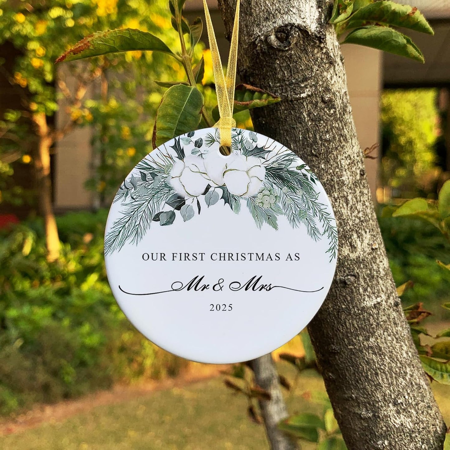 2025 First Christmas Married Ornament,First Year as Mr and Mrs Christmas Hanging Ornament Wedding Decoration for Couple