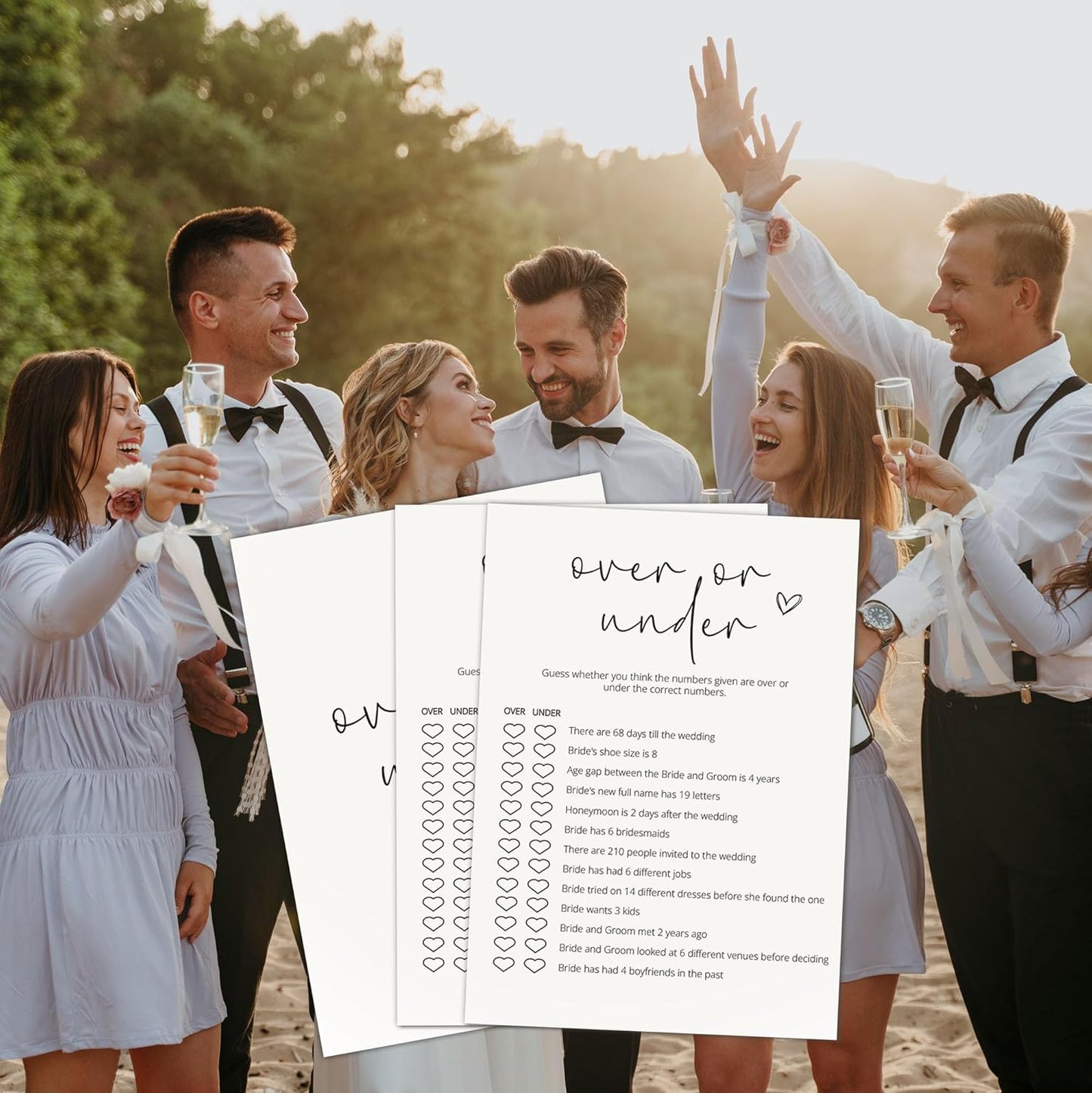 Bridal Shower Games, Over or Under, 25Pcs Minimalist White Double-Sided Bridal Game Cards, Wedding Shower Games for Guests, Engagement Bachelorette Party Supplies - A10