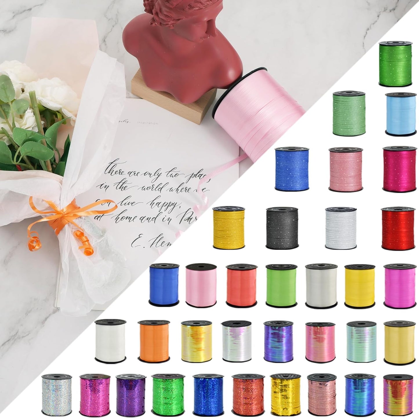 BEISHIDA 500 Yards Matte Yellow Curling Ribbon Balloon String Crimped Ribbons for Gift Wrapping Ribbon for Birthday Halloween Party Decoration Festival Art Craft Christmas Gift Wraps