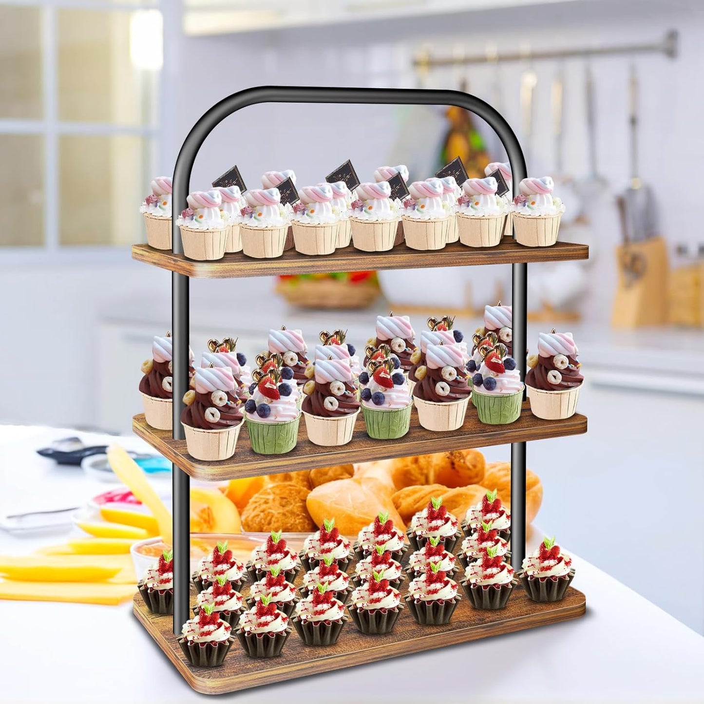 Cupcake Stand, 3 Tier Wood Cupcake Stand for 50 Cupcakes, Dessert Table Display Set with Cupcake Stands, Cupcake Tower Stand for Birthday, Wedding, Baby Shower, Party