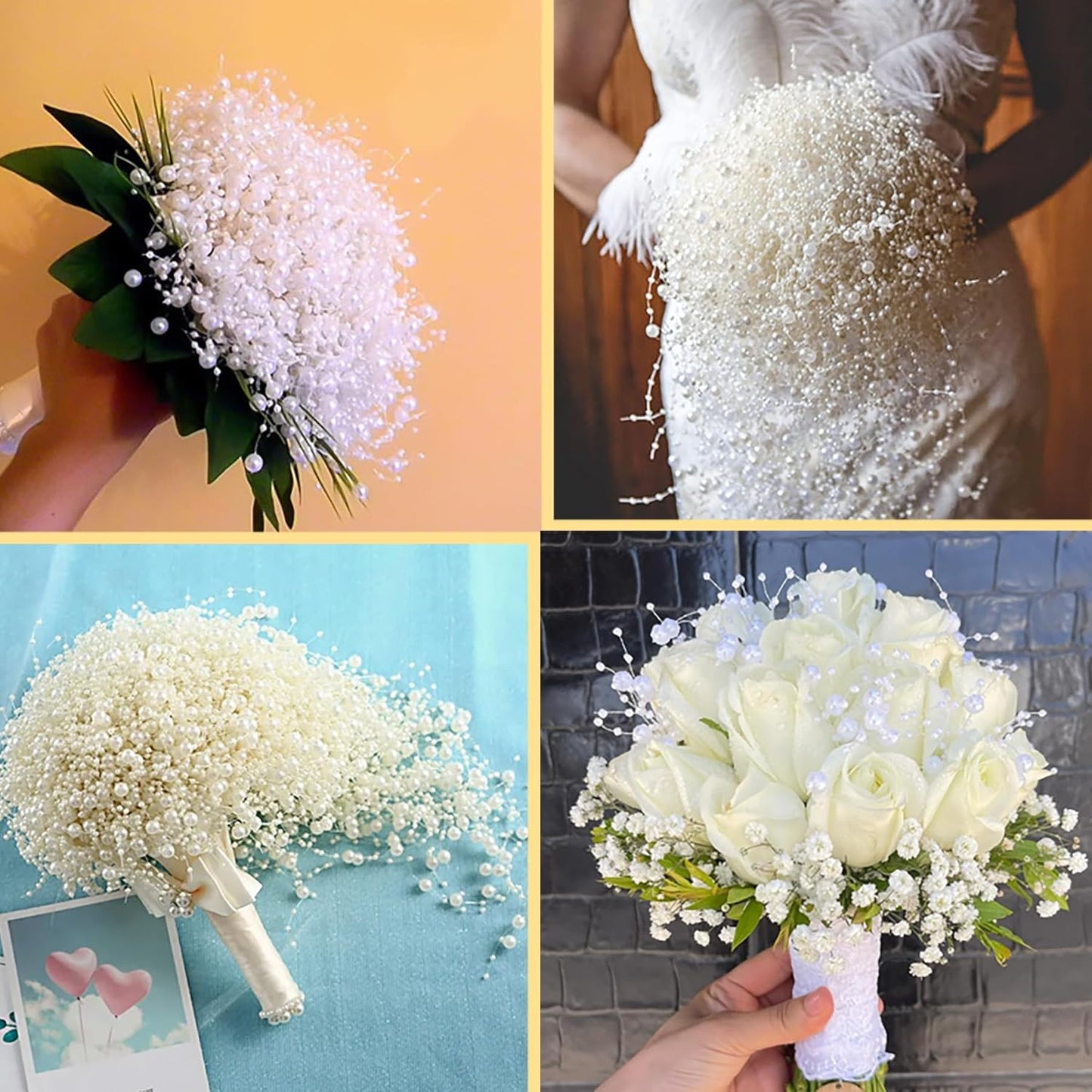 50 PCS Artificial Floating Beads for Centerpieces Vases, Silver 8+3mm String Beads for Wedding Party Faux Pearl String for Decorating, String Pearls for Crafts Vase Filler