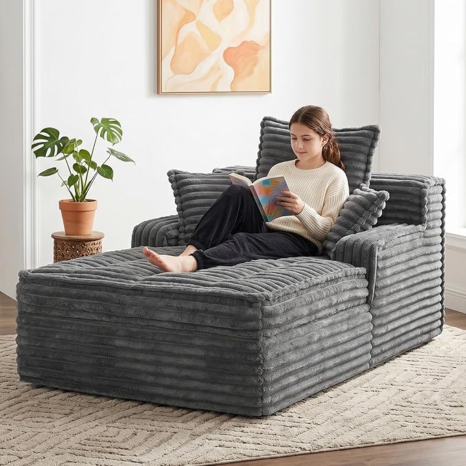 Boneless Chaise Lounge Couch Indoor, Small Corduroy Upholstered Sleeper Sofa - Image 9