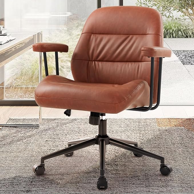 IWMH Leather Office Chair with Removable Armrests,Mid-Back Ergonomic Desk Chair - Image 9