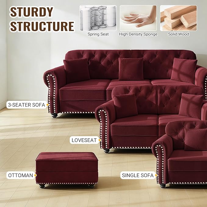 KEIKI 63" Velvet Chesterfield Sofa - Image 7