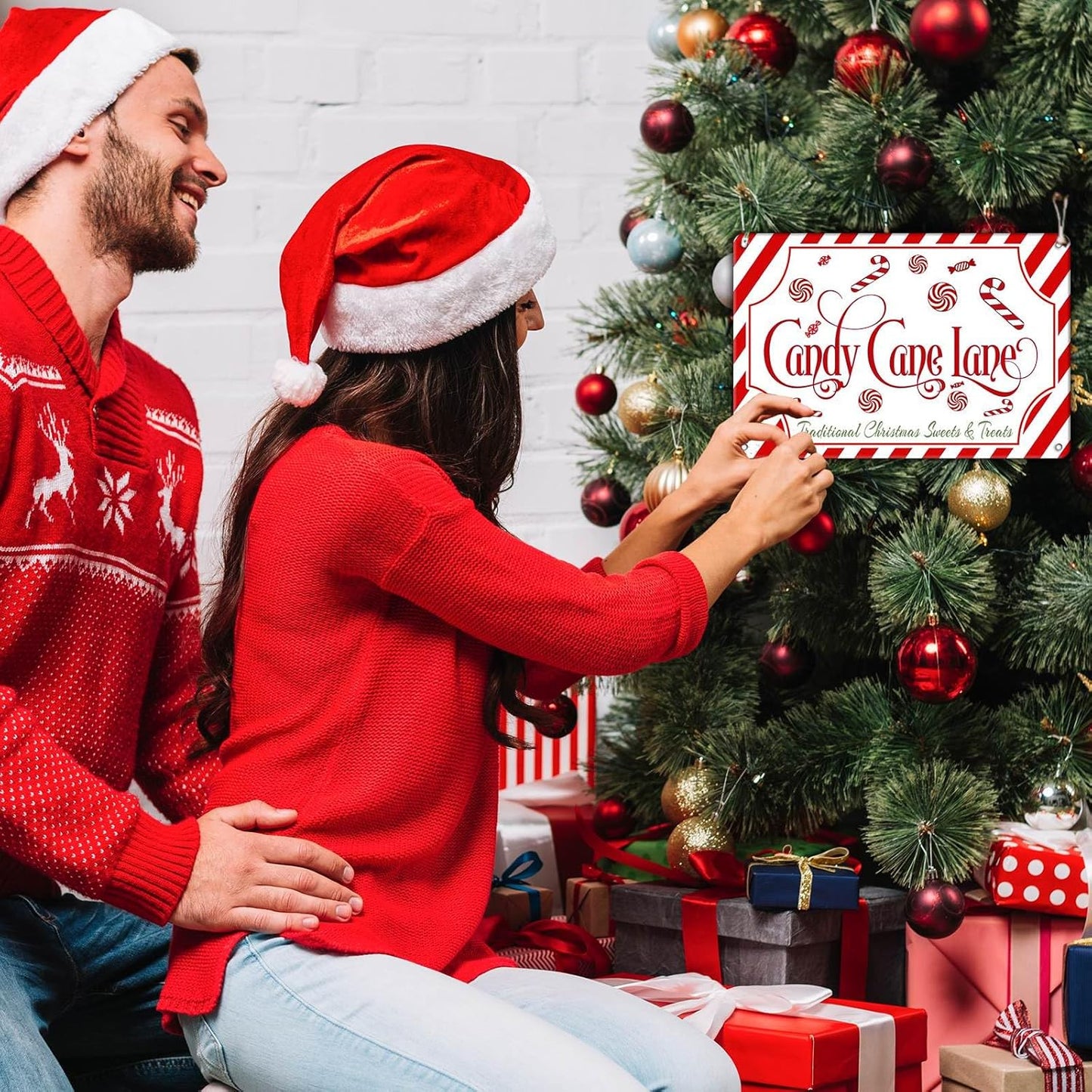 Christmas Candy Cane Lane Metal Tin Sign Traditional Christmas Sweets and Treats Winter Sign for Home Living Room Outdoor or Indoor Wall Decor Gift Christmas Candy Cane Lollipop 8x12Inch