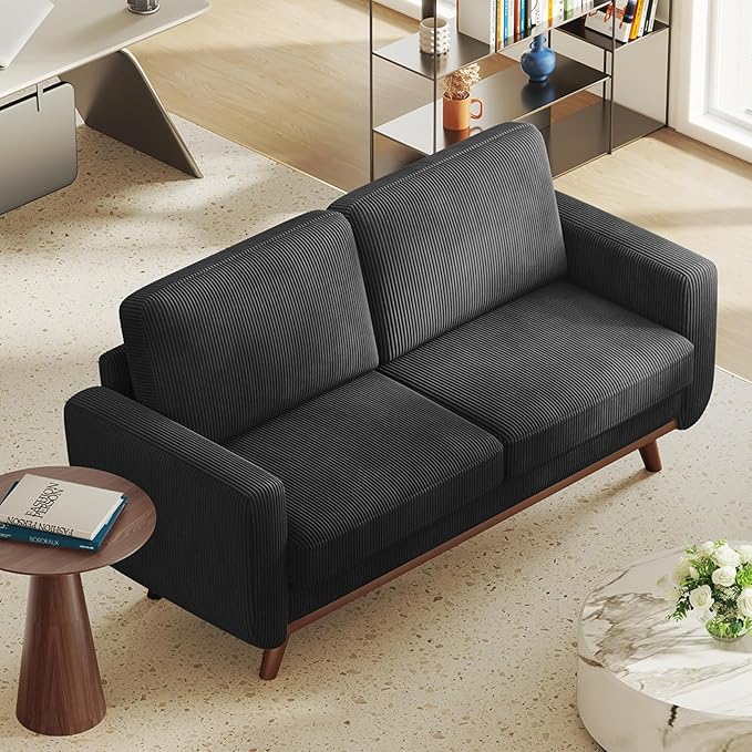 Vesgantti 68" Loveseat Sofa Black, Comfy Corduroy Couch - Image 7