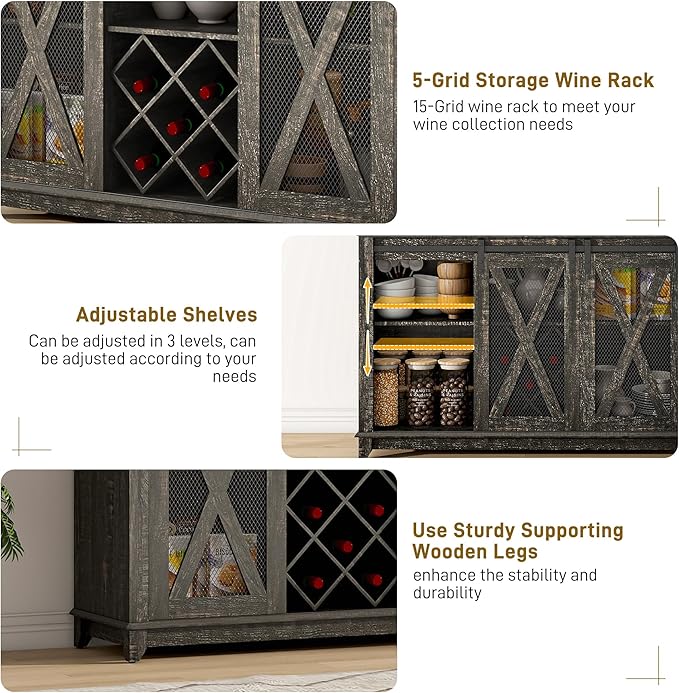 47"Wide 56"H Farmhouse Coffee Bar Cabinet - Image 8