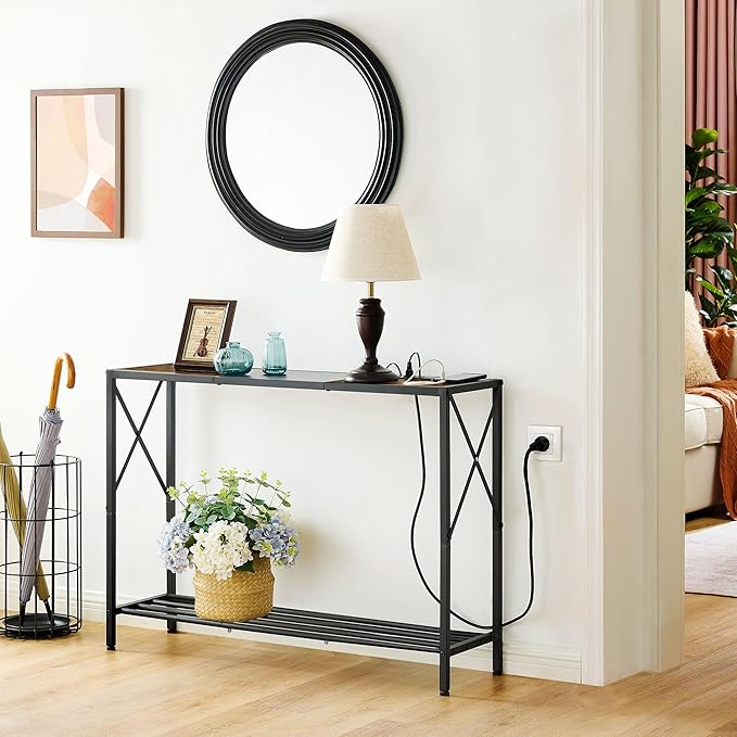Tajsoon Console Table with Charging Station, 41.8" Entryway Table with Shelves - Image 8
