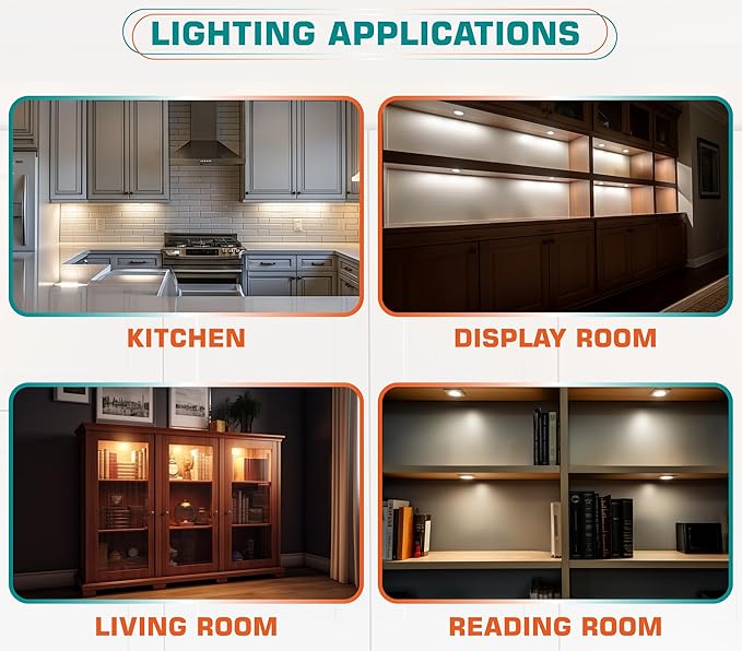 Under Counter Lights, Curio Cabinet LED Puck Lighting, 110V Wall Plugged in - Image 7