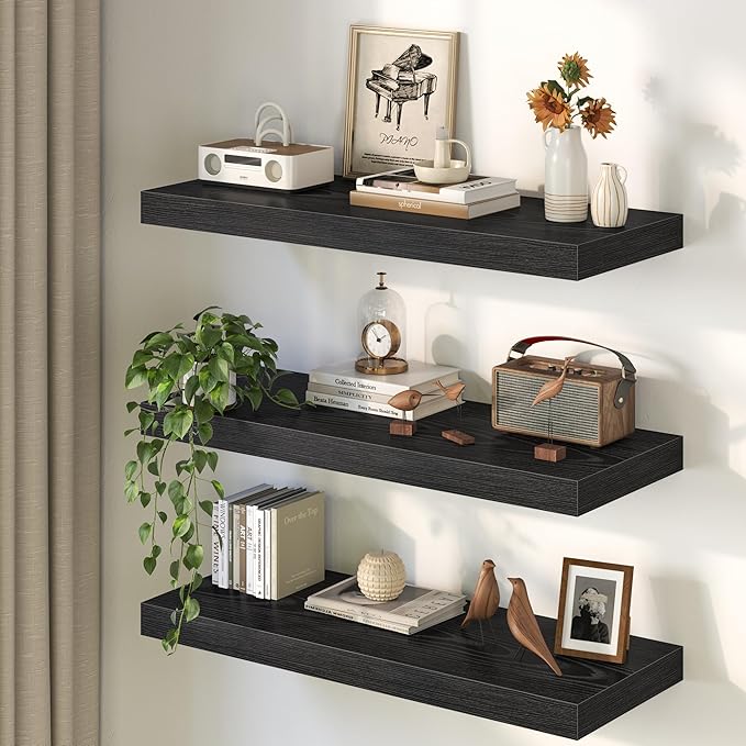 Fun Memories 12 Inch Deep Black Floating Shelf, 24 x 12 Rustic Wood Wall Shelf - Image 8