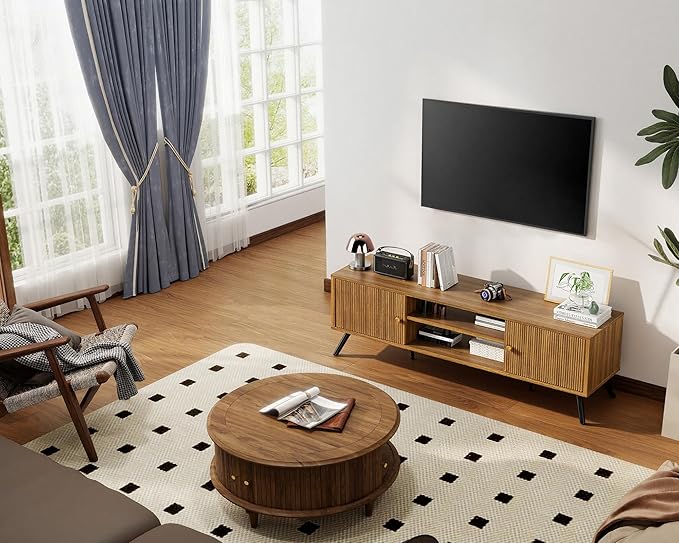 COMHOMA TV Stand for Living Room, Mid Century Modern Entertainment Center for - Image 9