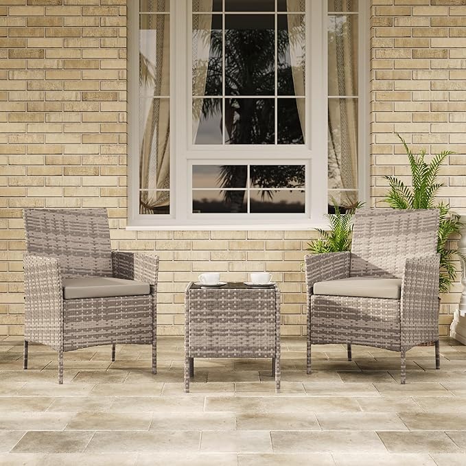 3-Piece Outdoor Furniture Set, PE Rattan Wicker Chairs - Image 8