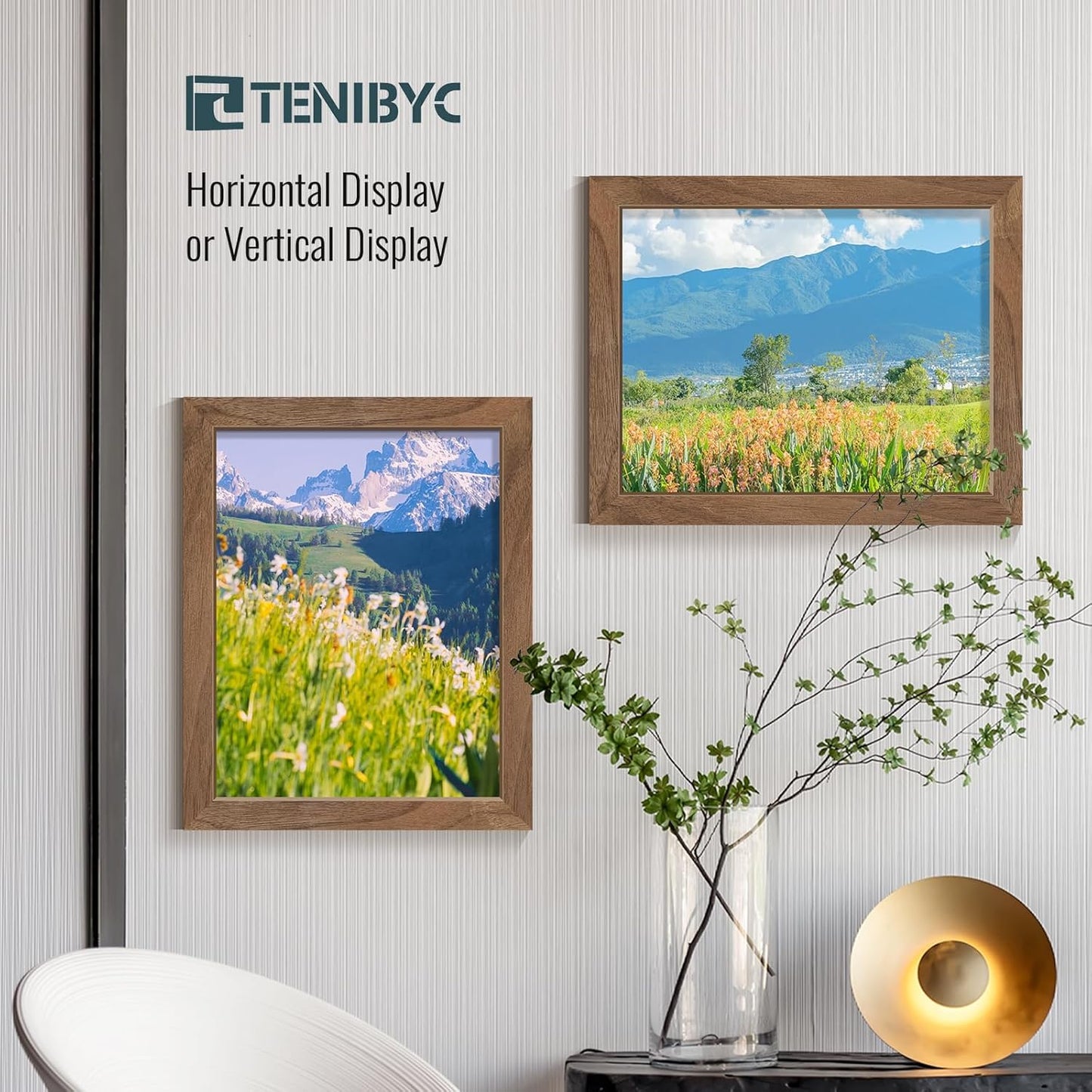 8.5 by 11 Picture Frame Brown - 4 Pack, Walnut Wood Grain, HD Tempered Glass, Suitable for Certificate Document, Wall or Tabletop Photo Frame