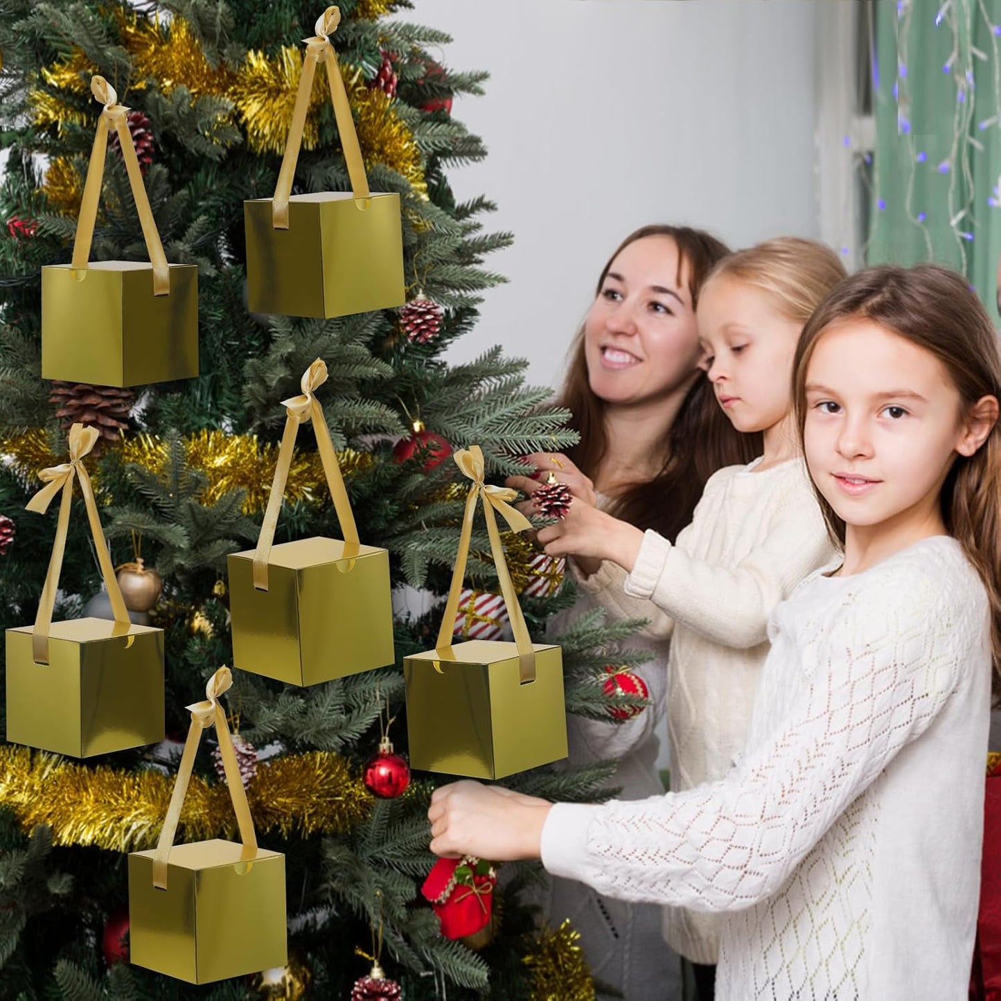 DOYIDE 20 Pack Small Gift Boxes, 6x6x6 Inch Gold Elegant Paper Boxes with Ribbons, Christmas Gift Box Crafting, Wedding Party Favor, Cupcake, Candy, Bridesmaids Proposal Box