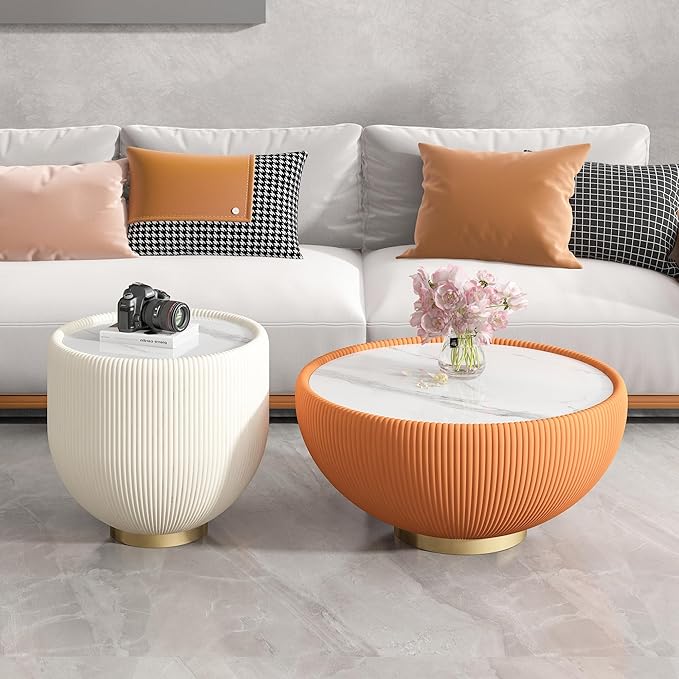 SSLine Bowl-Shape Small Coffee Table Modern Sintered Stone Top Coffee Table in - Image 8