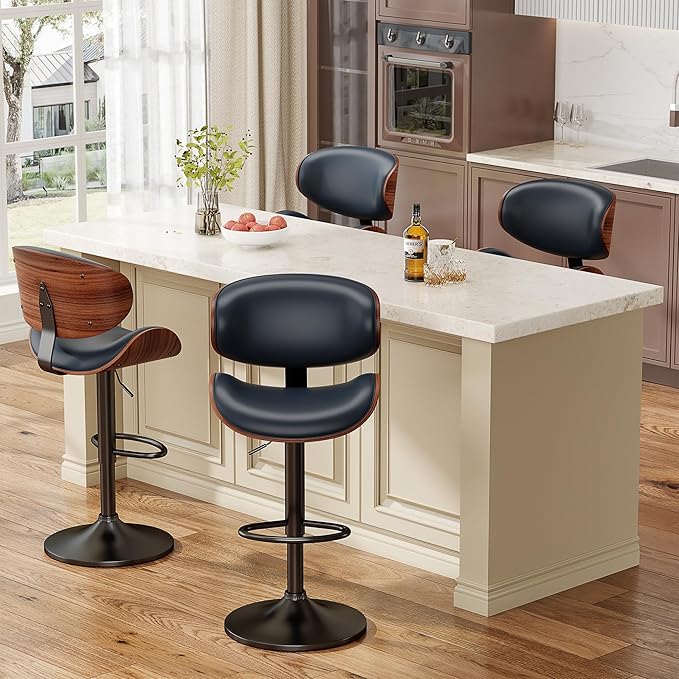 YaFiti Swivel Bar Stools, Adjustable Bentwood Barstools, Modern PU Leather - Image 7